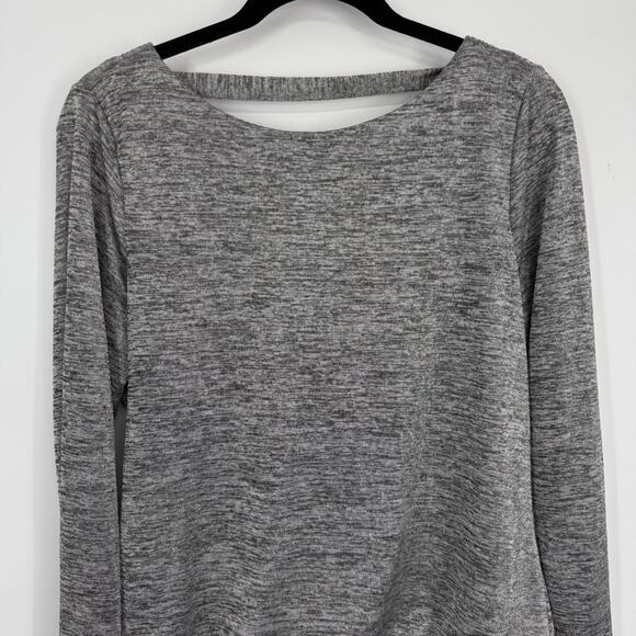 WHBM Drape-back Tunic Size Medium Gray Metallic Slinky Knit Long Sleeves - Picture 3 of 12